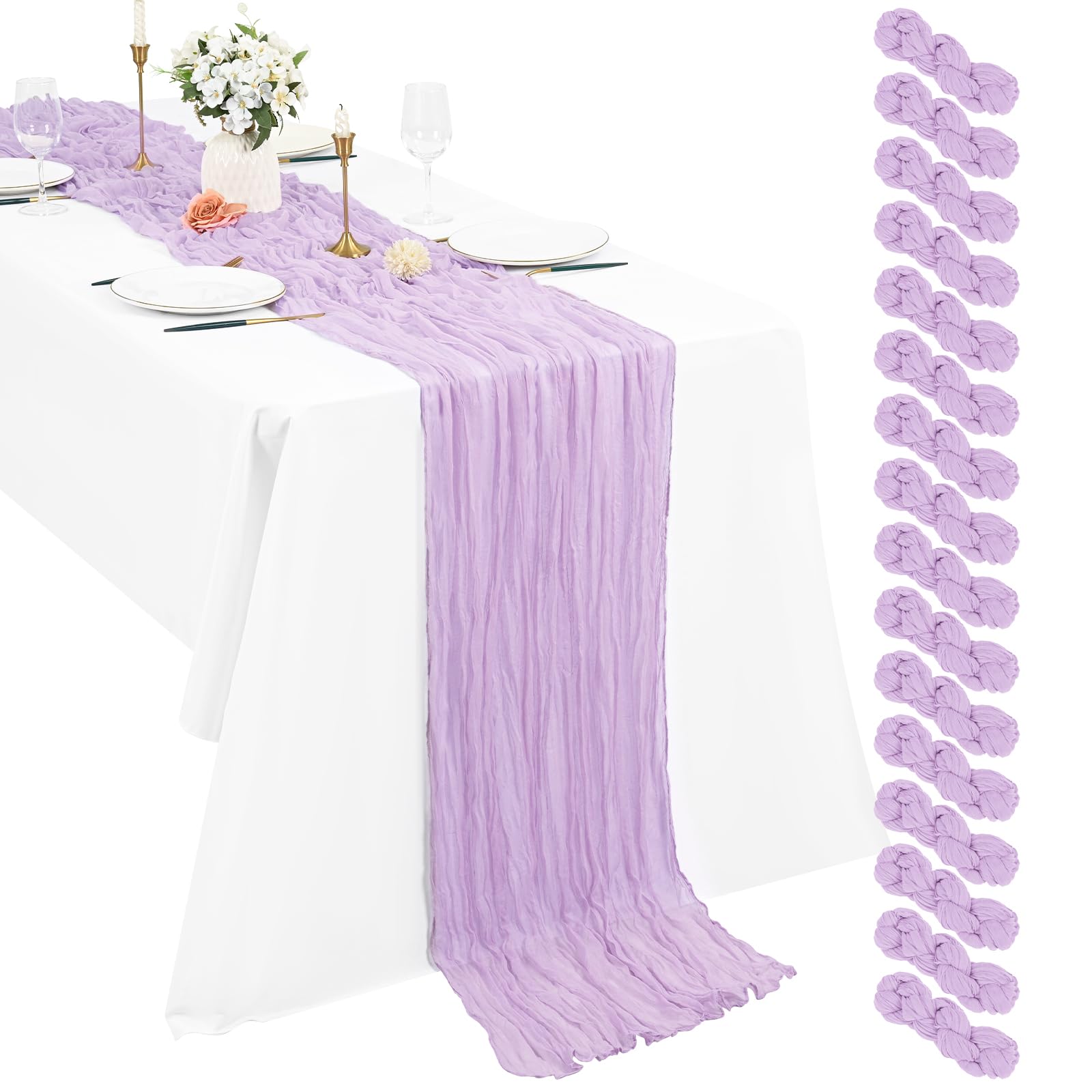 Pesonlook 16 Pack Cheesecloth Table Runner, 10Ft Boho Gauze Table Runner 21×120 Inch Rustic Romantic Long Table Runner for Wedding Party Bridal Shower