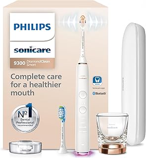 Philips Sonicare DiamondClean Smart 9300 Electric Toothbrush - Sonic Toothbrush with App, Pressure Sensor, 12 Brushing Settings, Replacement Reminder, Travel Case, Rose Gold, Model HX9903/65