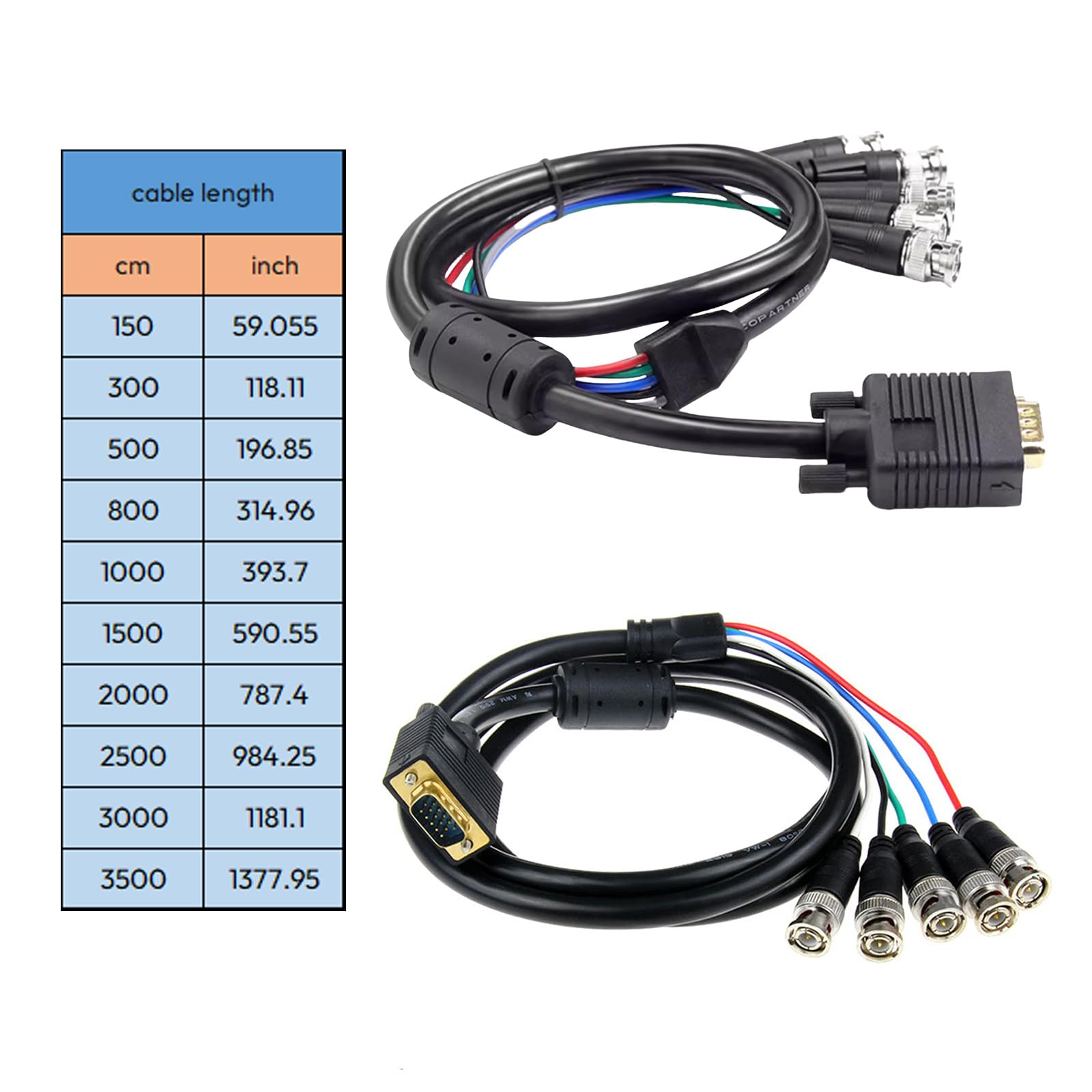 Cable de vídeo de 5 BNC RGBHV para pantalla LCD, conexión masculina bidireccional VGA