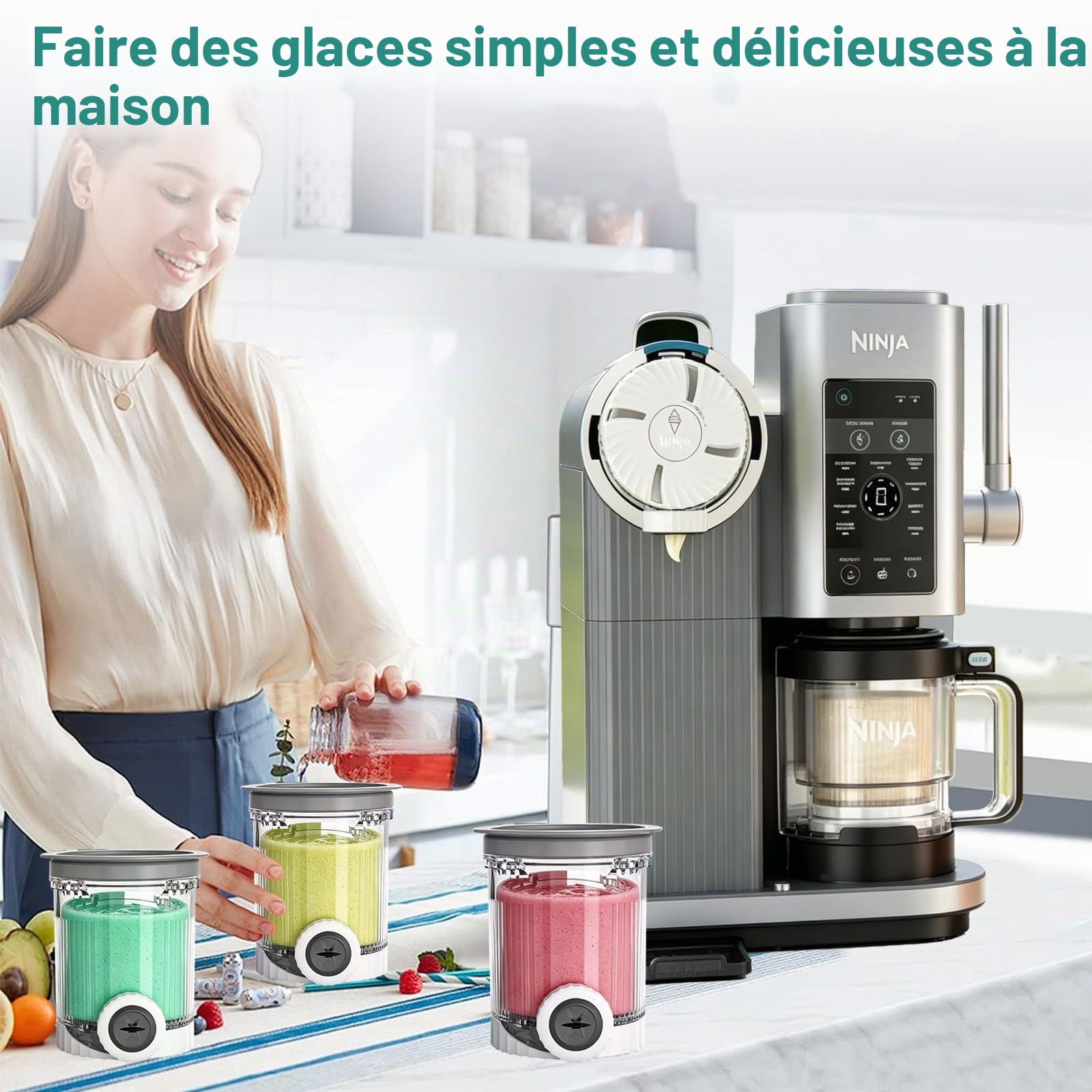 Ensemble de 4 récipients compatibles avec la machine à glace Swirl CREAMi, 480 ml, pour les modèles NC700 et NC701EU. Sans BPA, compatibles lave-vaisselle