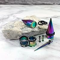 Vista 48 de BodyJ4You kit de 37 piezas de diferente calibre para dilatar perforaciones de oreja, aceite de jojoba, 14G-00G, acero quirúrgico Negro