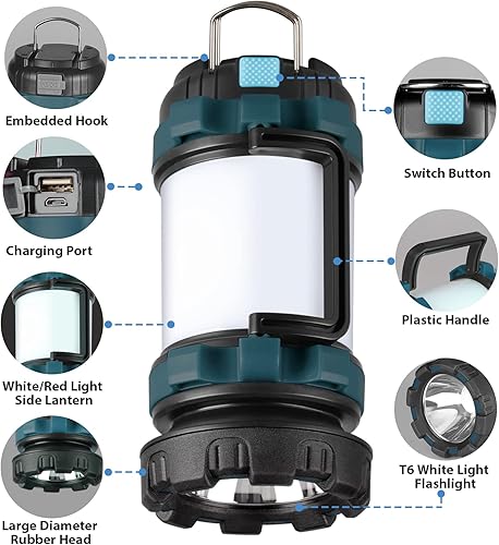 Miniatura 3 de Paquete de 2 linternas de campamento, luz LED para acampar al aire libre, linternas recargables con 1000 lm, 6 modos, banco de energía de 4000 mAh,