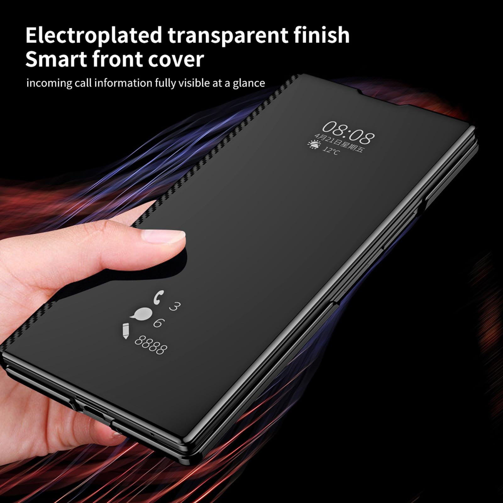 Ribaltabile Custodia per Samsung Galaxy Z Fold 8 Ultra, Chiaro Finestra | Fibra di Carbonio Modello Pelle Placcatura Specchio Cover con Funzione Supporto S-Pen Slot Caso,D'oro,Fold 8 Ultra