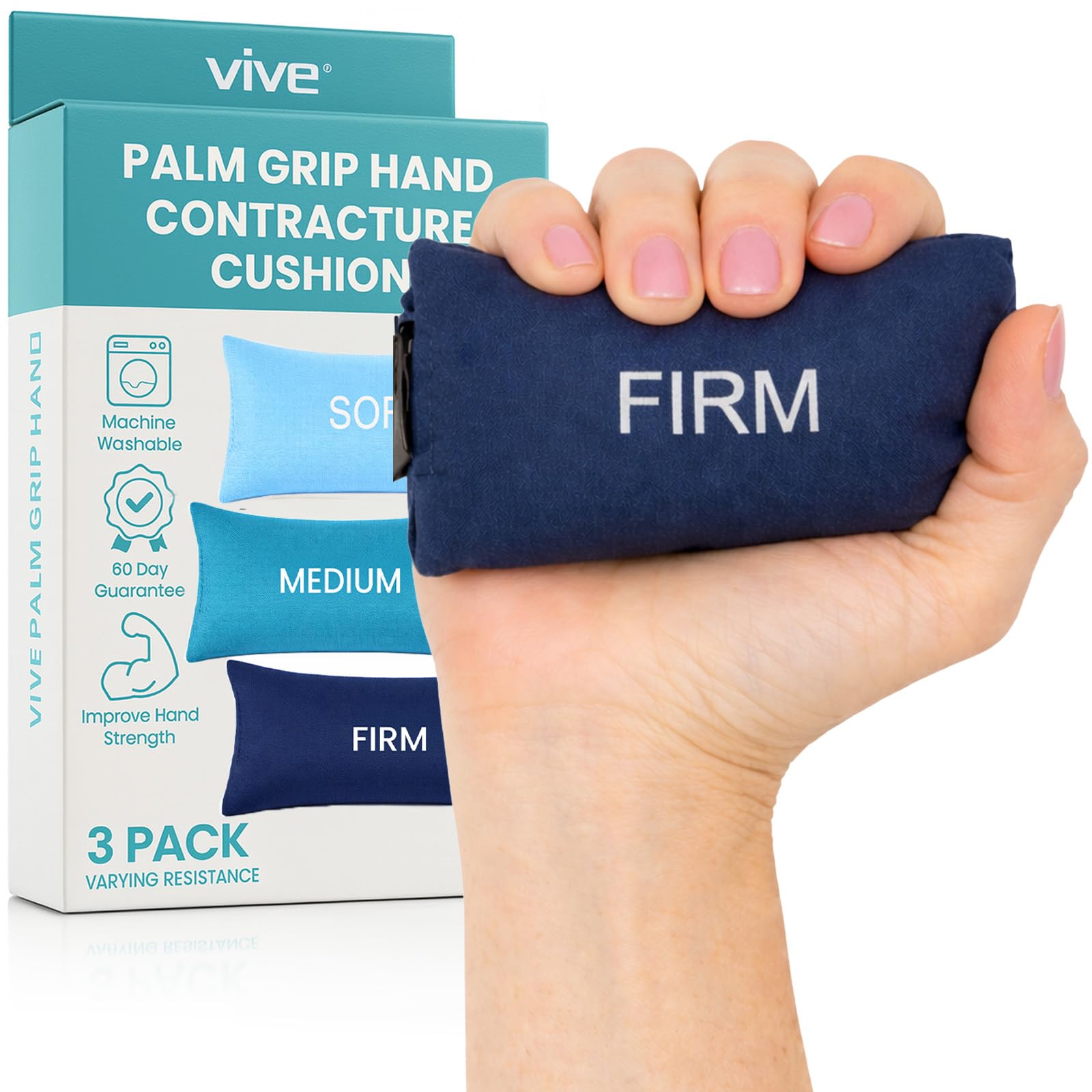Vive Palm Grip Protector (3 Pack) - Hand and Finger Contracture Cushions - for Arthritis, Skin Breakdown, Exercise Strength - Comfortable Elastic Band Sized for Men and Women - Stroke Patient Rehab