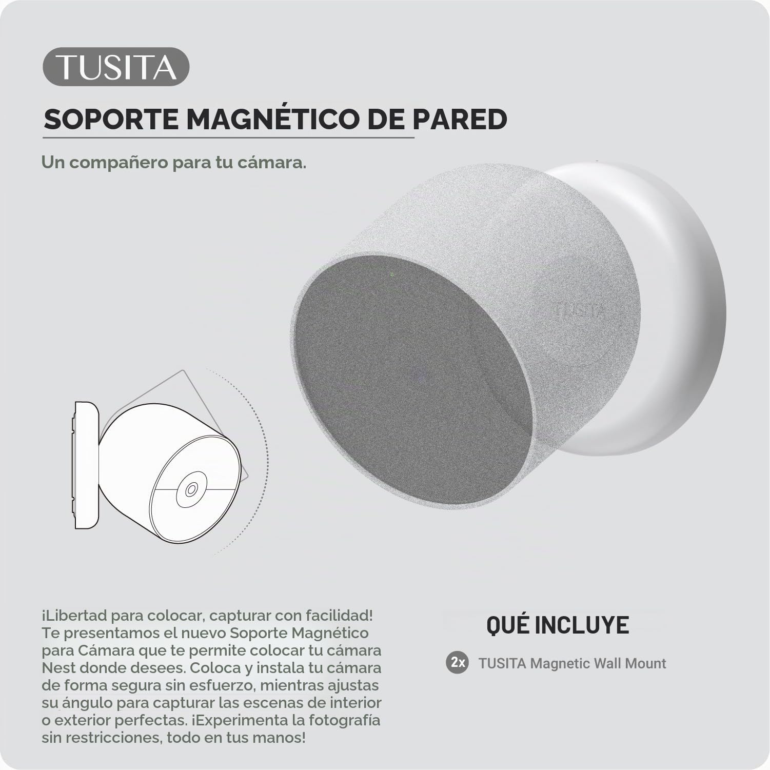 TUSITA Soportes de Pared Magnéticos Compatibles con Google Nest CAM Exterior o Interior 2nd Generación Cámaras, 2 Pieza