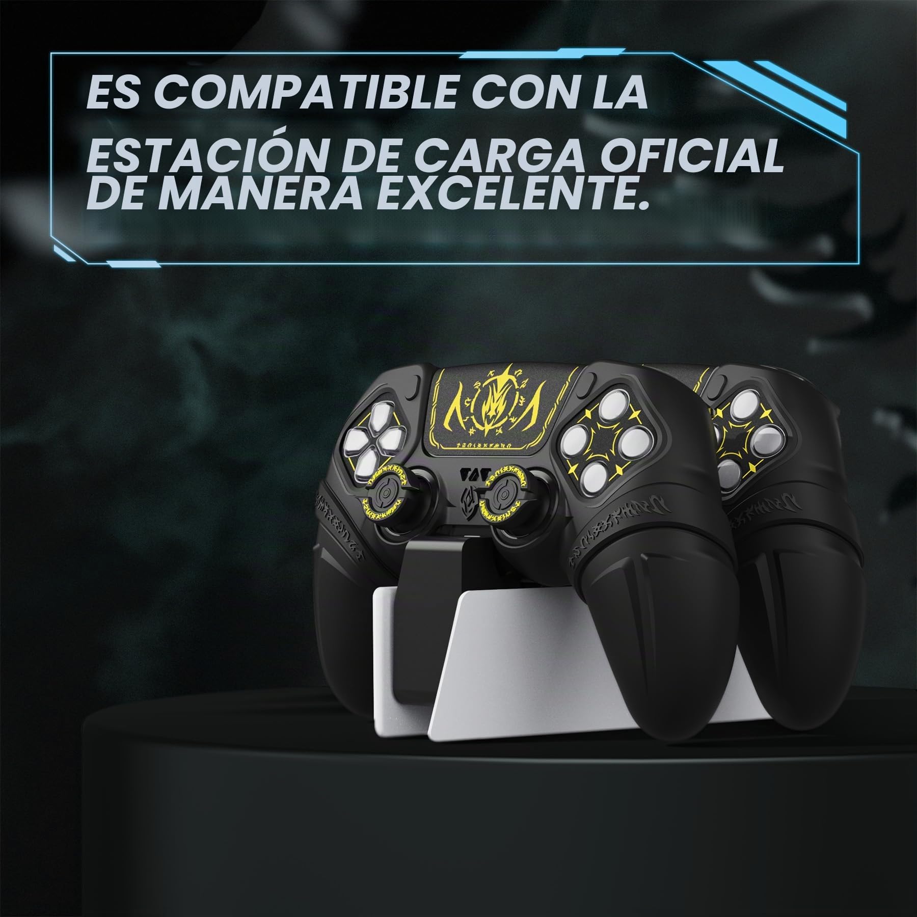 PlayVital Funda de Silicona para ps5 - Cubierta Protectora con Tapas de Joystick y Pegatinas para Panel Táctil y D-Pad, Compatible con ps5 Base de Carga (Edición Runes - Negro)
