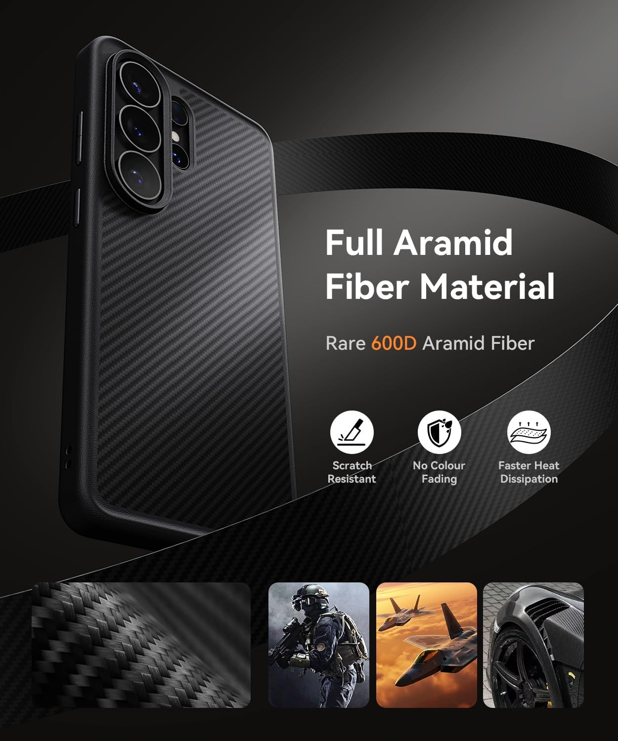 JUESHITUO for Samsung Galaxy S26 Ultra Case, [Mil-Grade Drop Protection] [600D Aramid Fiber] [with Privacy Screen Protector] [Fit for MagSafe] Minimalist Carbon Fiber Textures, Black