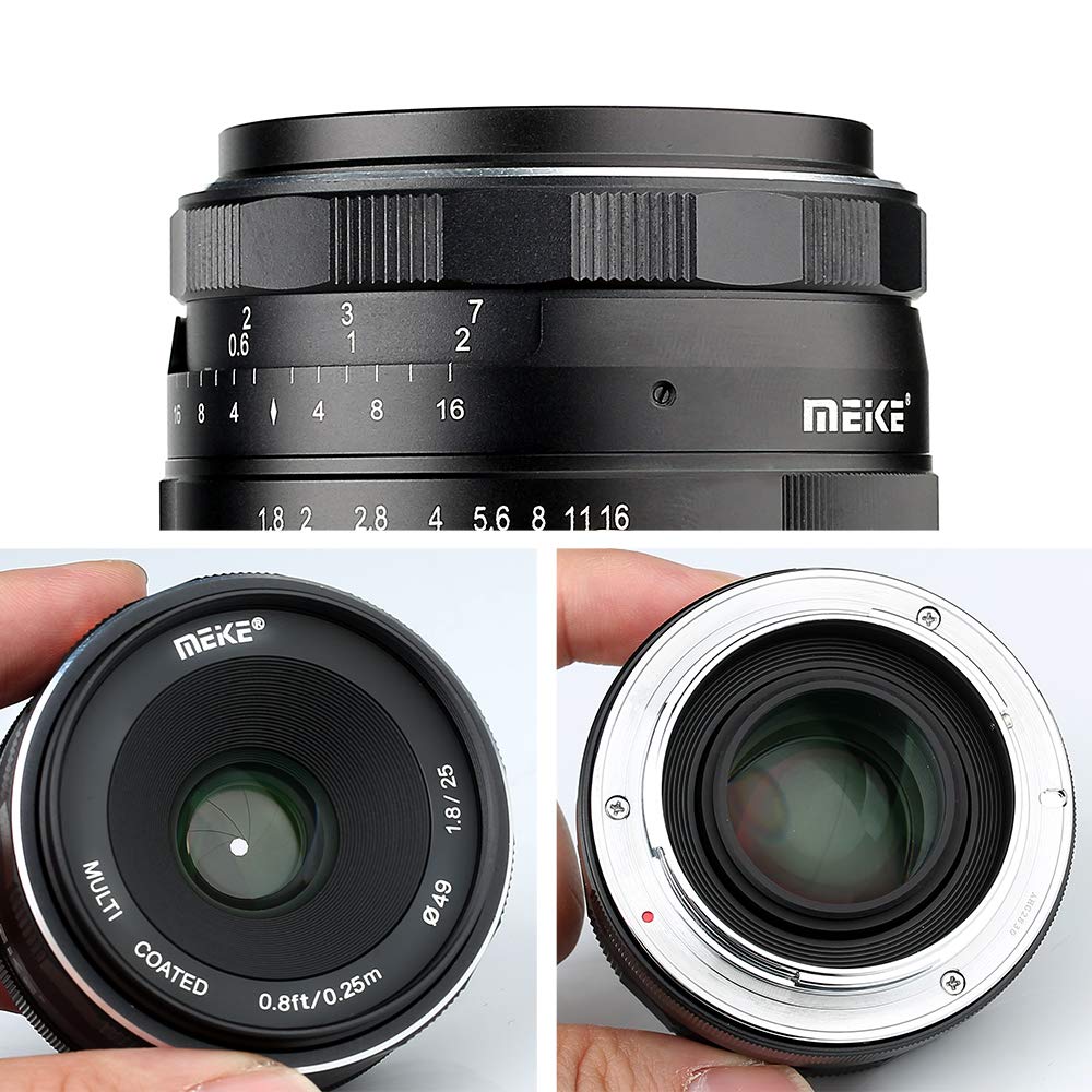Meike 25mm F1.8 Large Aperture Wide Angle Lens Manual Focus Lens for Sony E Mount Mirrorless Cameras A7III A9 NEX 3 3N 5 NEX 5T NEX 5R NEX 6 7 A6400 A5000 A5100 A6000 A6100 A6300 A6500