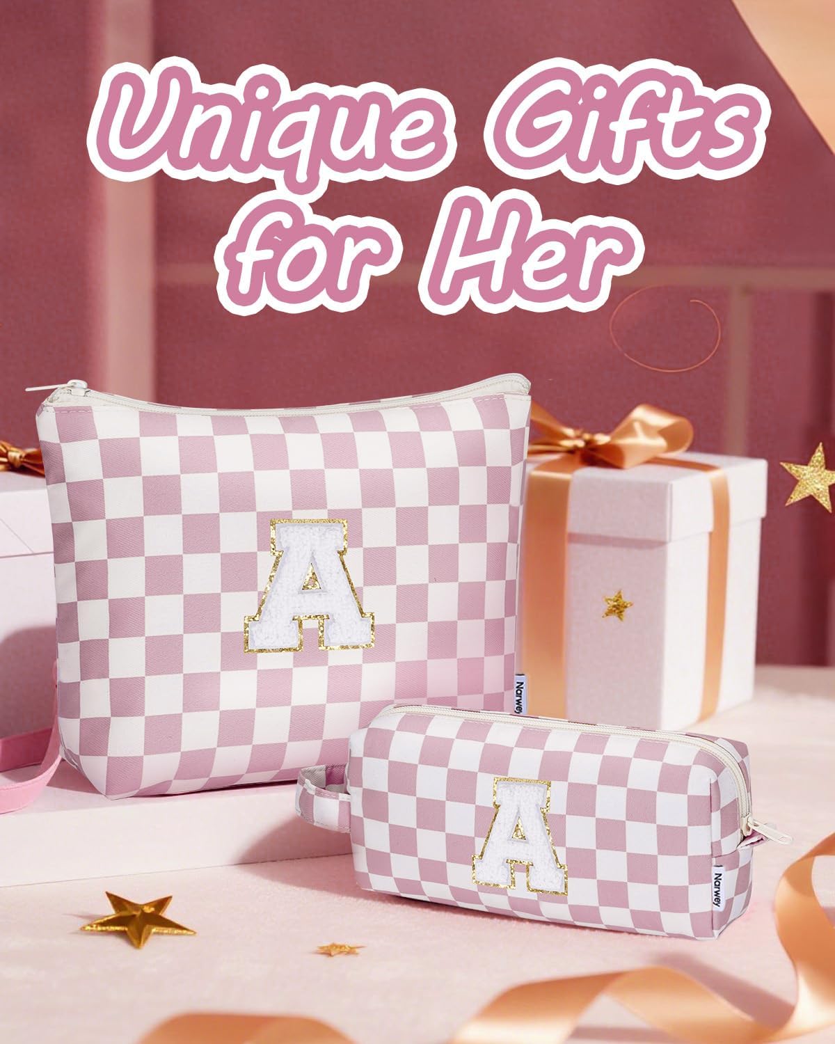 Narwey Birthday Gifts for Kids Tween Women, Personalized Makeup Bag, Pink Monagram Cosmetic Bag Travel Toiletry Bags, Teen Girls Gifts Trendy Stuff 8 10 11 12 14 16 18 Years Old (A) - Image 7