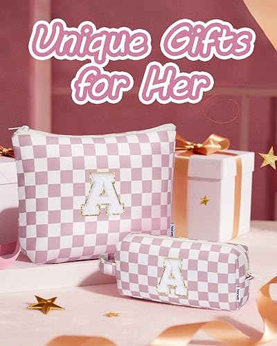 Miniatura 7 de Narwey Bolsas de maquillaje personalizadas con iniciales a cuadros, 2 piezas, bolsas de cosméticos, 6, 8, 10, 11, 12, 13, 14, 16, 18 años, regalos