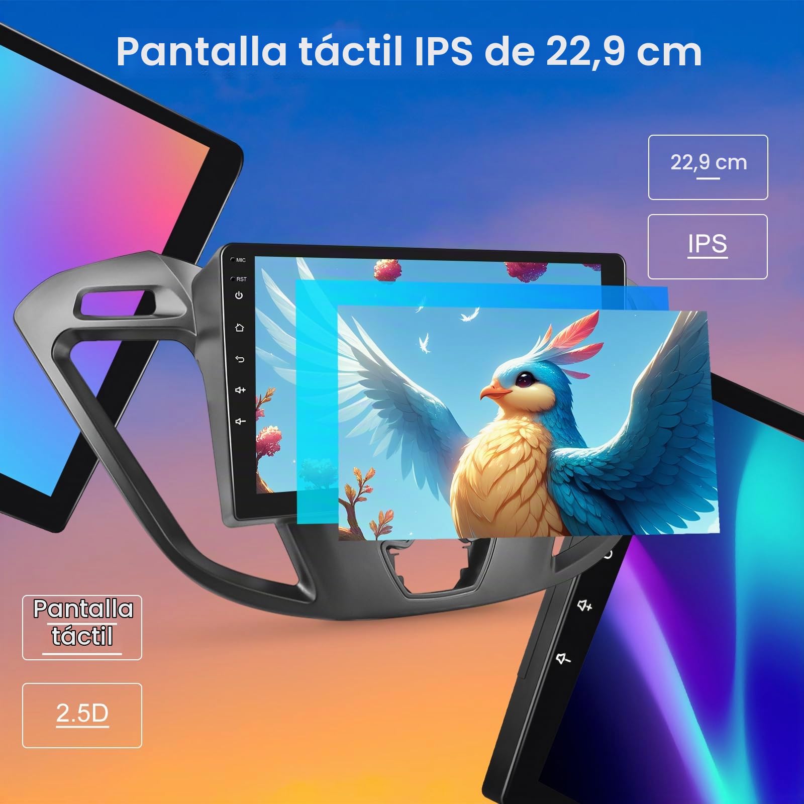 Radio de 4 + 64G para Ford Transit Custom 2013-2017 - Android 13 Carplay inalámbrico y Android Auto - Pantalla táctil de 9 Pulgadas con DSP WiFi GPS + Cámara de visión Trasera AHD y micrófono