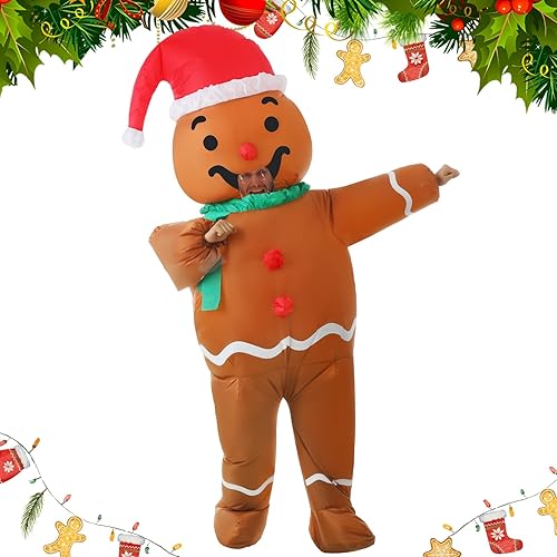 Miniatura 1 de Bokon Disfraz inflable de Navidad para adultos, disfraz de hombre de jengibre para hombre, unisex, para hombre y mujer, Halloween, vacaciones,