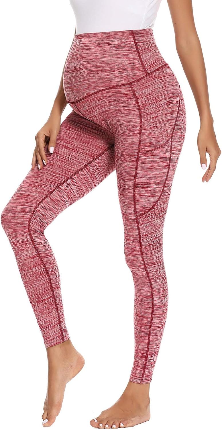 Ecavus Women's Maternity Yoga Pants with Pockets Over Bump Active Leggings Workout Athletic Full Length Pregnancy Pants at  Women’s Clothing store