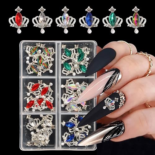 Miniatura 4 de Weilusi - 30 dijes de uñas 3D, corona de Weilusi para arte de uñas, diamantes de imitación de metal de lujo, corona de plata, diamantes de