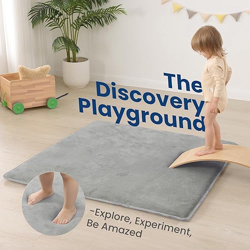 Miniatura 2 de Tapete de juego para bebé para piso, espuma elástica de 1.3 pulgadas de grosor, tapete de corral de 50 x 50 pulgadas para tiempo boca abajo,