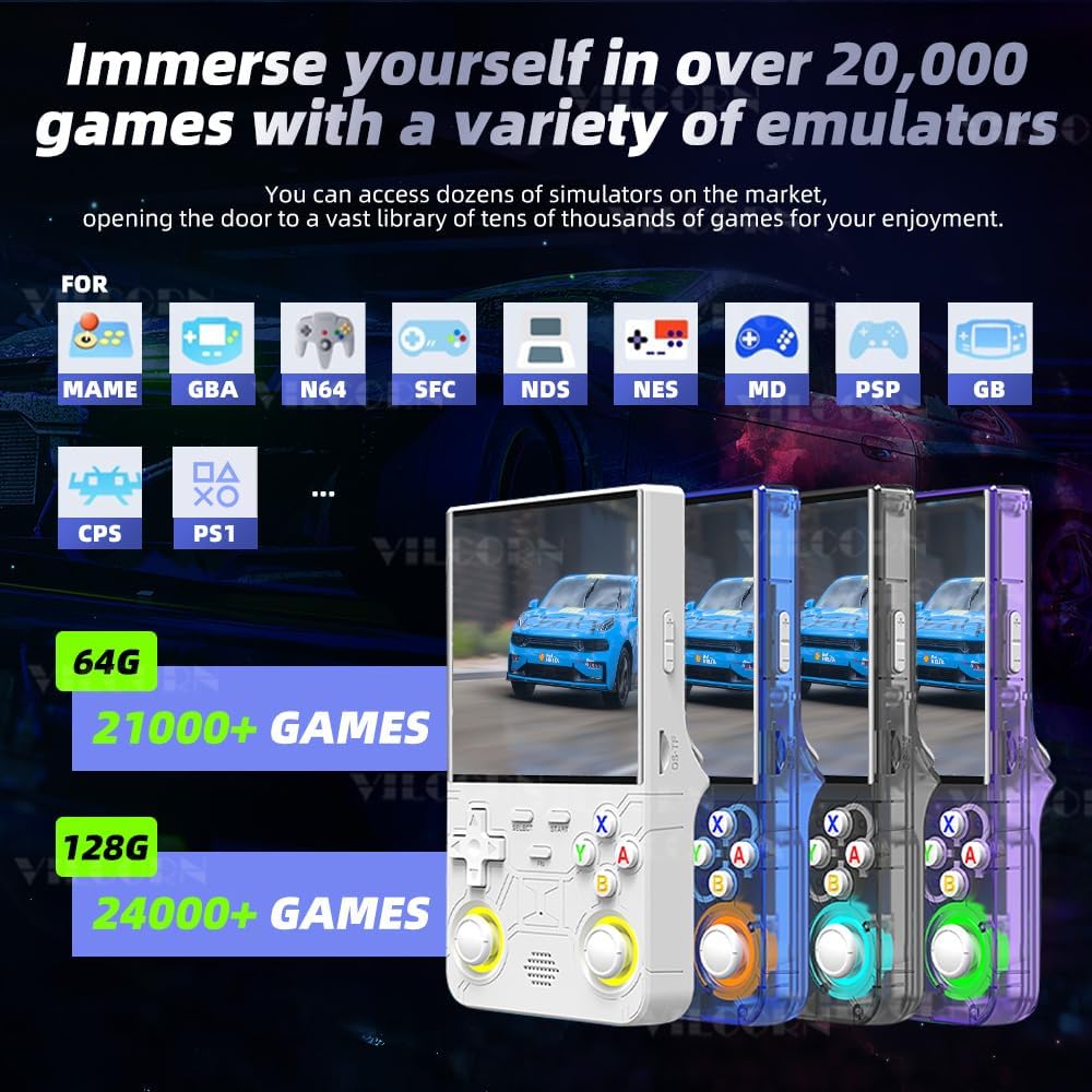 R36 Ultra Retro Handheld Game Console 4-inch Open-Source Linux System 128GB Portable Video Game Console with RGB Joystick Pocket Game Player Support WiFi Christmas & Birthday Gifts (White)