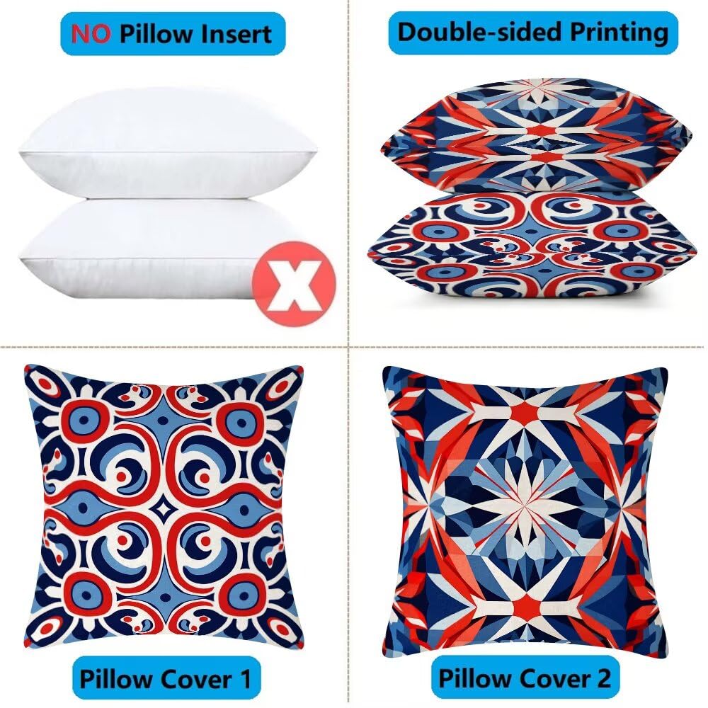 Federe Cuscini da Esterno Impermeabili 65x65 Blu e Arancione Copri Cuscini per Divano Moderno Federa Cuscino Autunno Decorativi Copricuscini per Divano Giardino Patio Soggiorno Set di 2 (IU371)