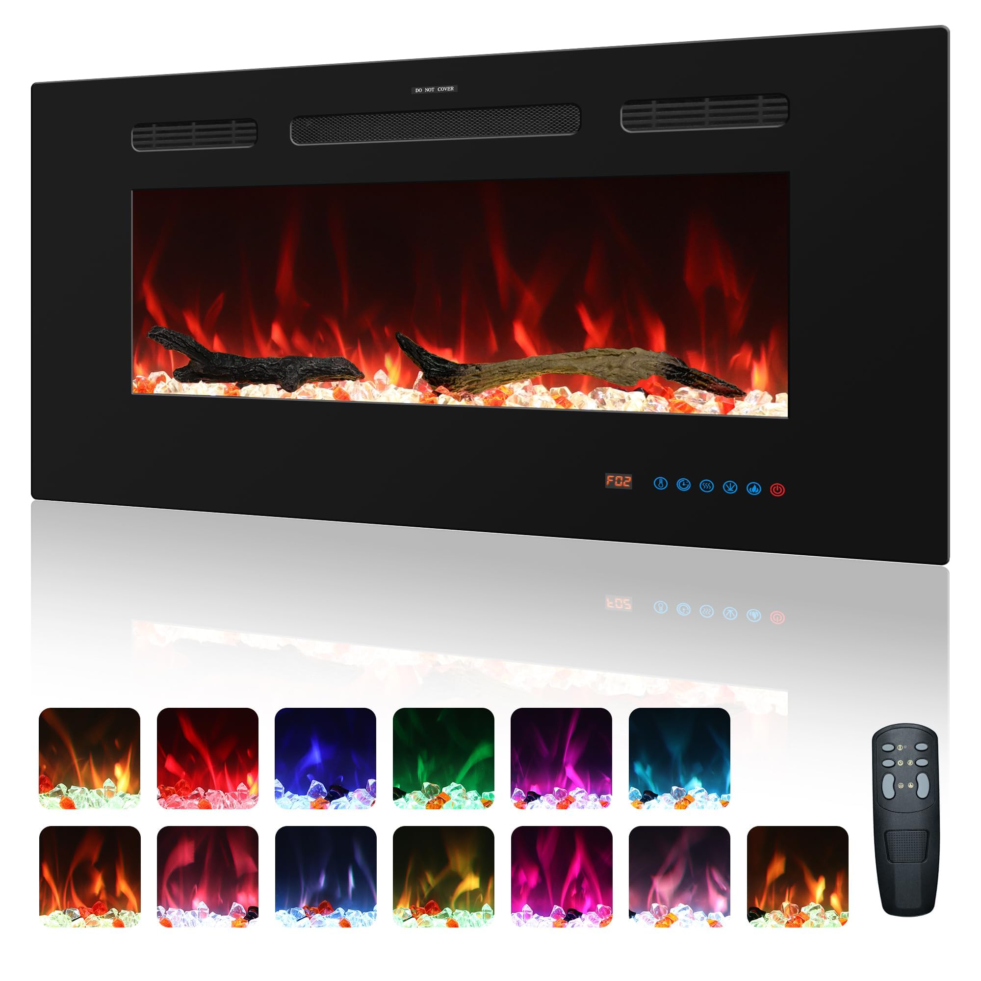 Kentsky 76 cm Electric Fireplace, Recessed and Wall Mounted Fireplace Heater, 750W/1500W with Remote Control, Touch Screen, 13 Flame Colors, Timer
