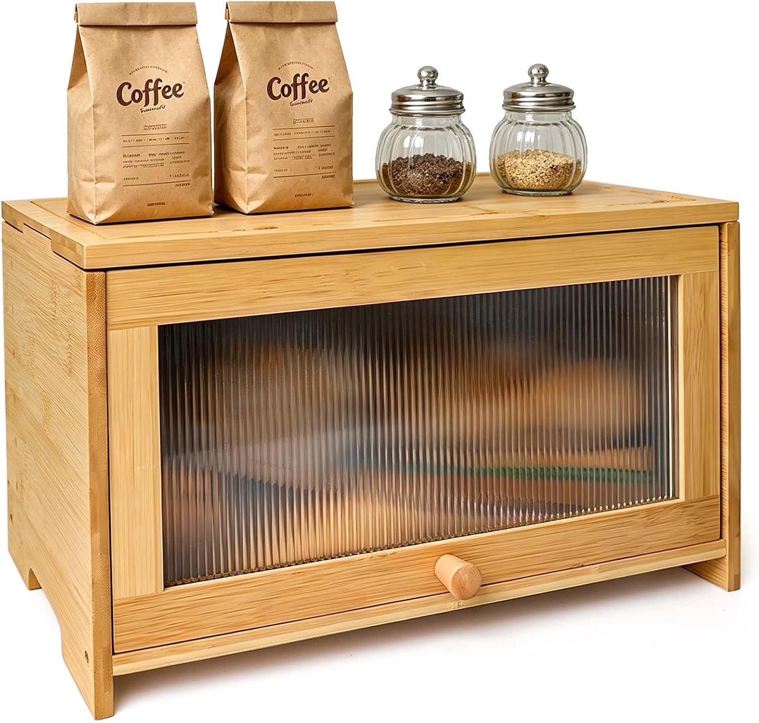 Bamboo Bread Box for Kitchen Countertop, Bread Storage with Removable Cutting Board & Acrylic Door, Farmhouse Container for Homemade Bread, Snacks, Spices, Kitchen Counter Organizer Decor