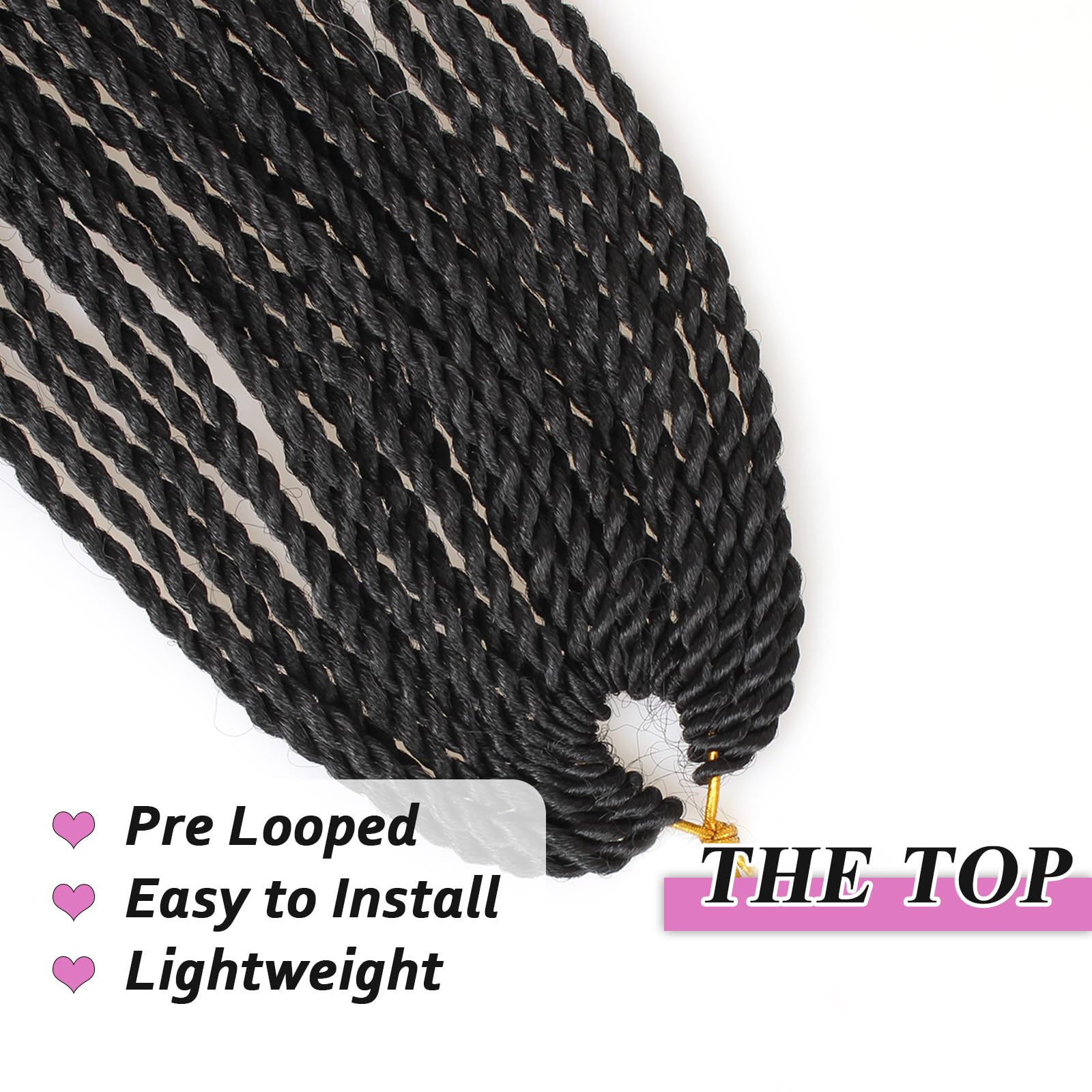Samtress 18 Inch 8 Paks Mini Senegalese Twist Crochet Hair Black Prelooped Crochet Hair Synthetic for Women Hot Water Setting Crochet Twist Braids Hair 25strands/pack (#1B) - Image 3