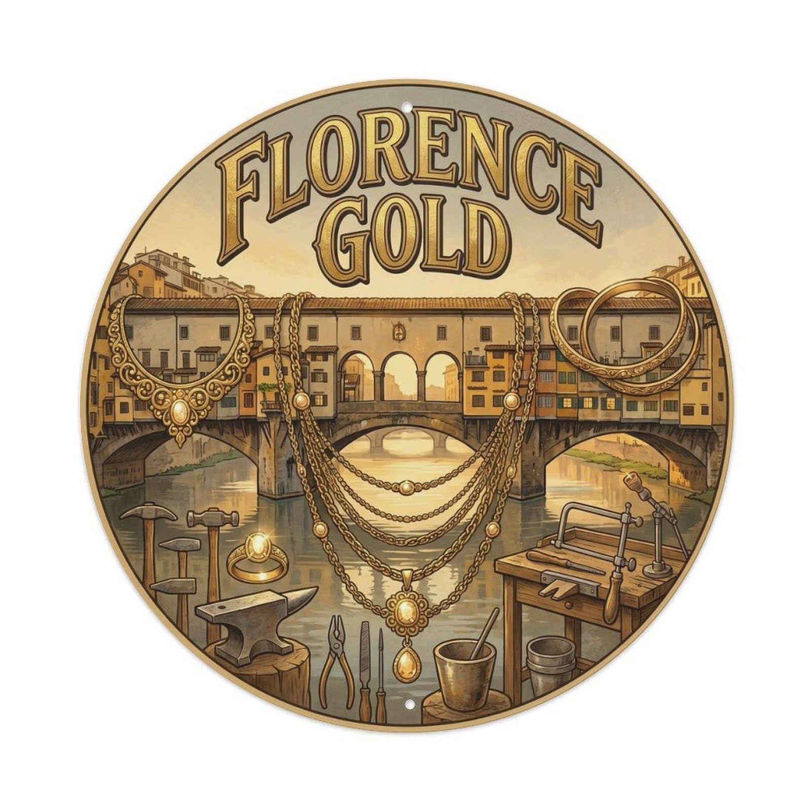Classic Florence Italy Gold Jewelry Heritage Travel Metal Tin Sign