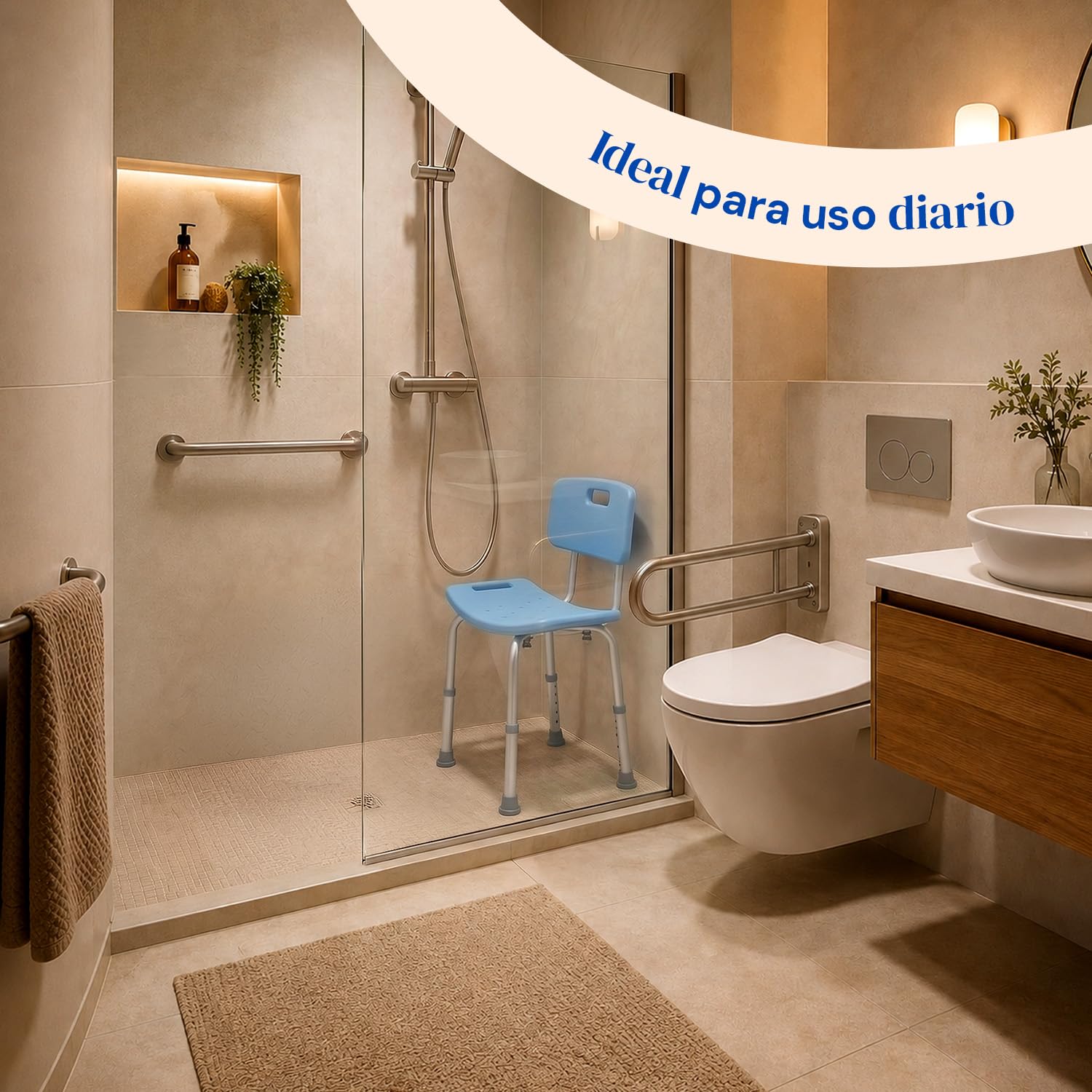 Geriafy Silla de Ducha para Mayores con Respaldo y Altura Regulable | Silla de ducha para ancianos con respaldo y asiento ancho