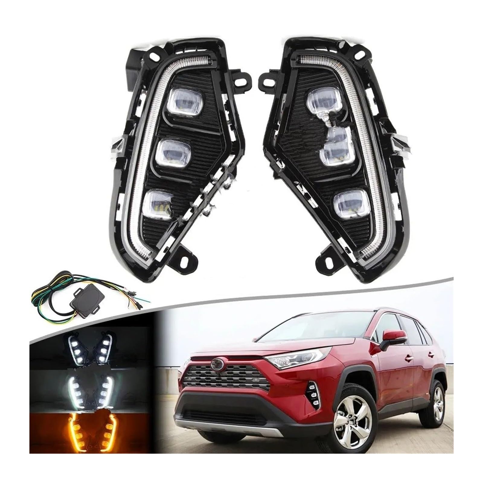Luces LED De Circulación Diurna Para Toyota Para Rav4 (2019-2023) Accesorios Modificados Faros Antiniebla DRL Completos Intermitentes Laterales Para Automóviles