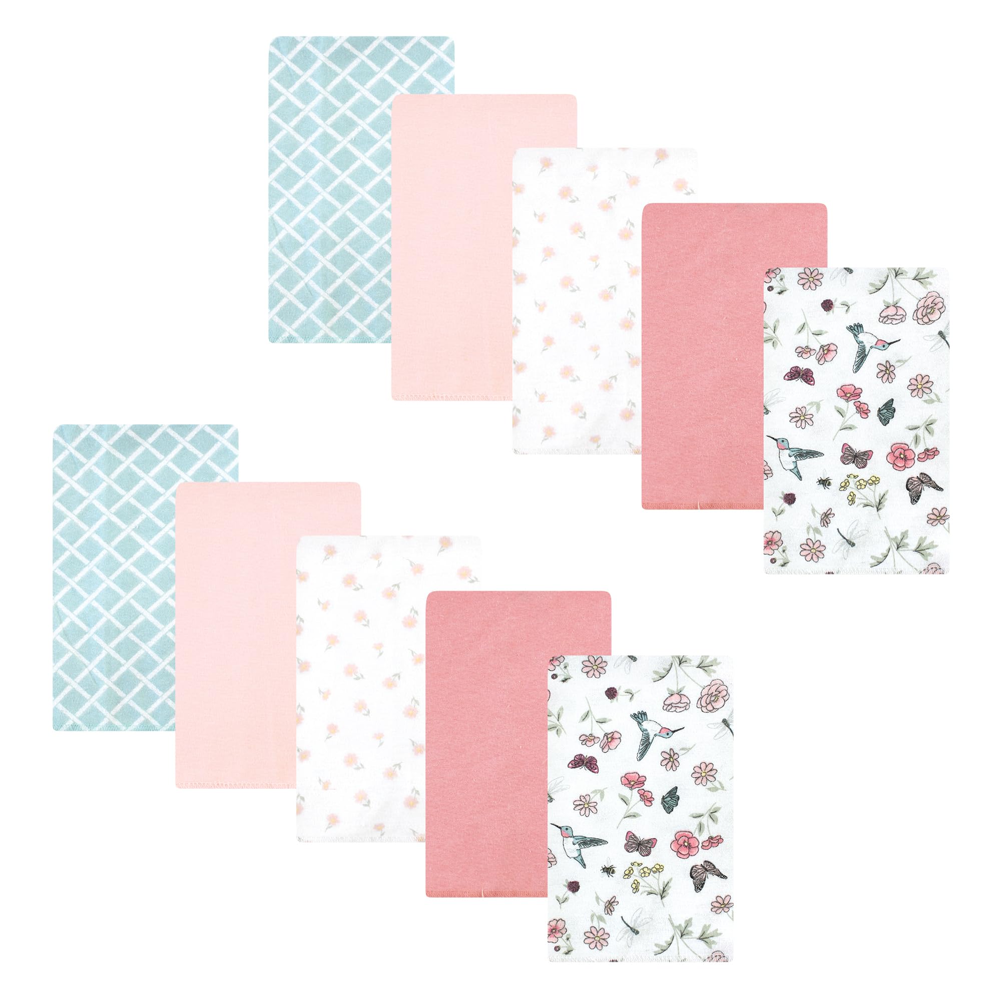 Hudson Baby Cotton Flannel Burp Cloths, Hummingbird Garden 10 Pack, One Size