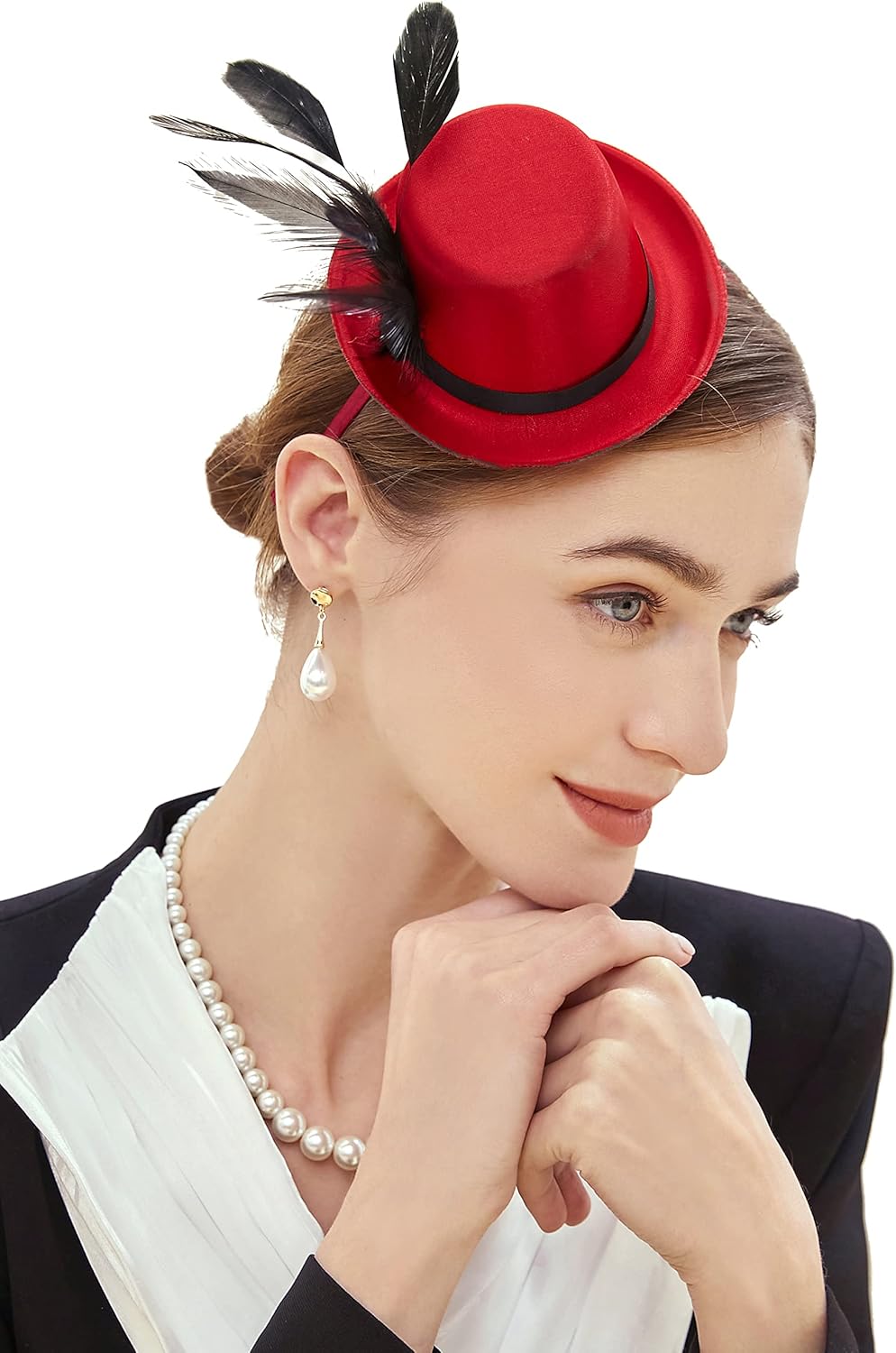 BABEYOND Mini Top Hat Fascinator Headband Feather Top Hat for Derby Tea Party