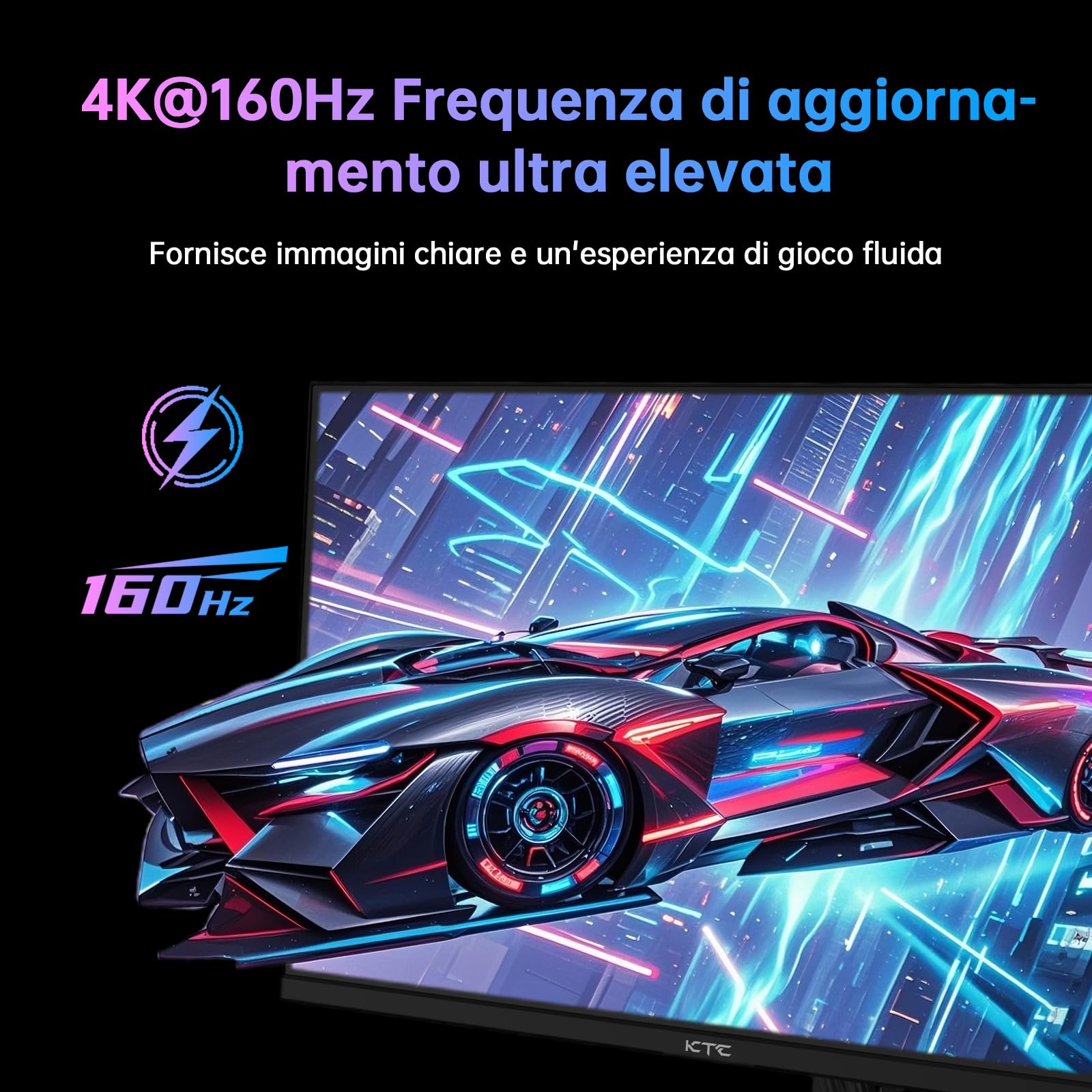 KTC Monitor Gaming 4K 160Hz 144Hz, Pannello Fast-IPS 1ms 27 Pollici Monitor, HDR 400, 132% sRGB, Guscio in fibra di carbonio, Supporto regolabile, DP1.4 / HDMI 2.1 per giocatori e progettisti