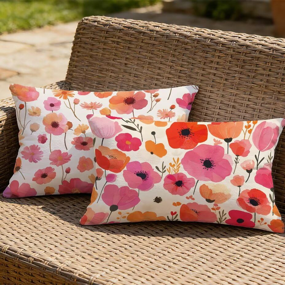 Housse de coussin décorative pour mobilier de jardin rose qui ne décolore pas
