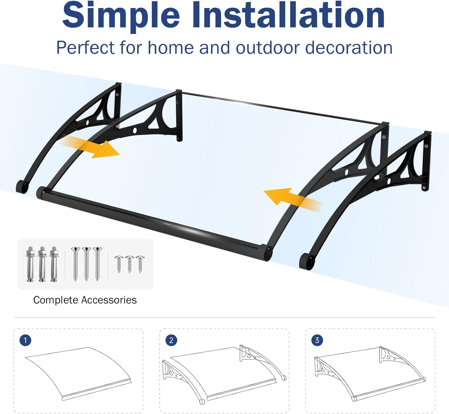 Awning for Door Entrance,Window Door Awnings Exterior,Window Awnings Exterior with Polycarbonate Board Aluminum Bracket for Porch Patio Deck,Protect Against Light, Rain and Snow