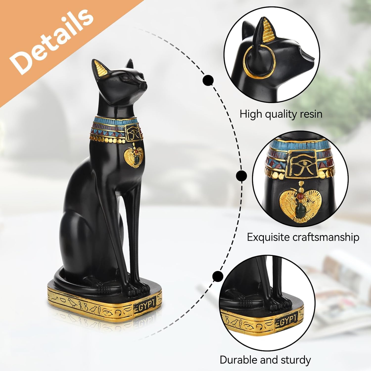 Tyenaza Statua di Gatto Egiziano, Statua in Resina di Gatto Egiziano Scultura Esotico Antico Statuetta, Regali di Artigianato di Ornamento per la Stanza di Casa Ornamento