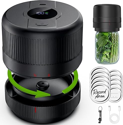 Kit de Sellador al Vacío para Tarros Mason de Wothfav, Sellador Eléctrico para Tarros Mason de Boca Ancha y Regular, Sellador al Vacío Portátil para