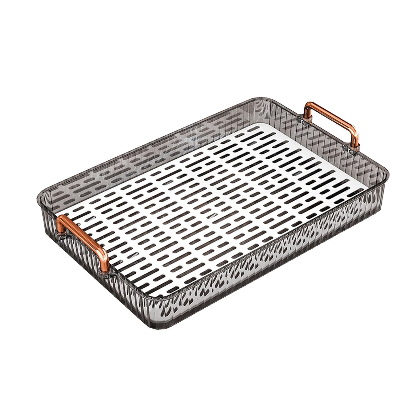 Tea Tray, Serving Trays with Handles, Build in Drainage Plastic Tray, Rectangular Plastic Stackable Tray, Non Slip Tea Serving Tray for Parties Coffee Table Kitchen, Restaurant,(Large Size Grey)