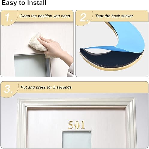 Miniatura 5 de uxcell Número de casa autoadhesivo, 2.76 pulgadas, ABS número 6, diseño 3D para casa hotel, buzón de correo, señal de dirección, tono dorado, 2