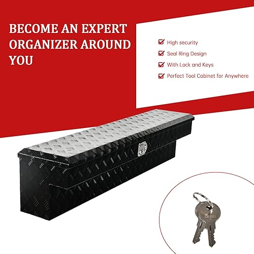 Miniatura 6 de Caja de herramientas de aluminio negro de 60 x 8 x 14 pulgadas para camioneta, caja de herramientas para camioneta, remolque, caja de herramientas,