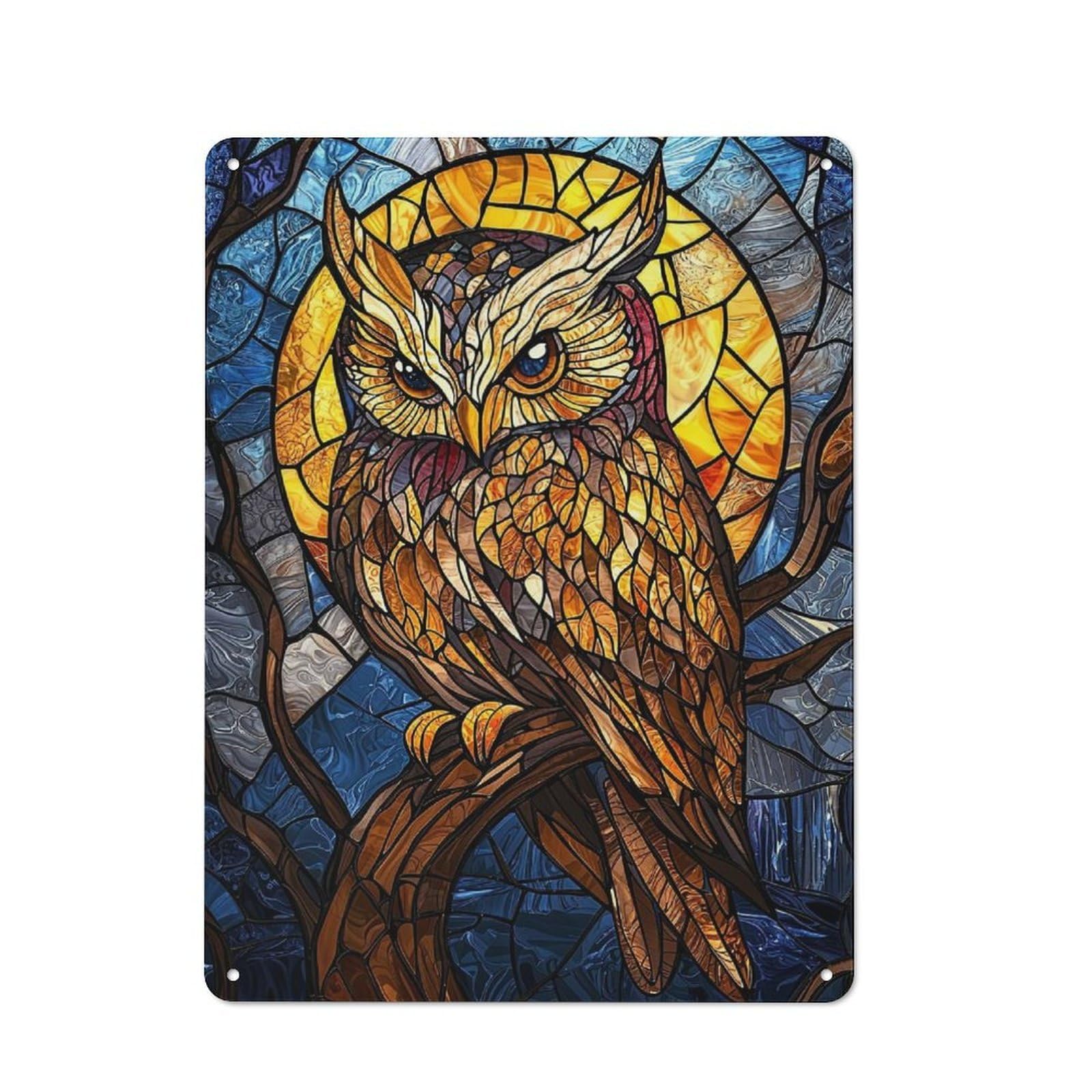 Junmoney Stained Glass Owl Office Metal Sign With Design 40X30cm, Classic Studio Wall Plaque For Home Office, Reading Corner Or Bedroom