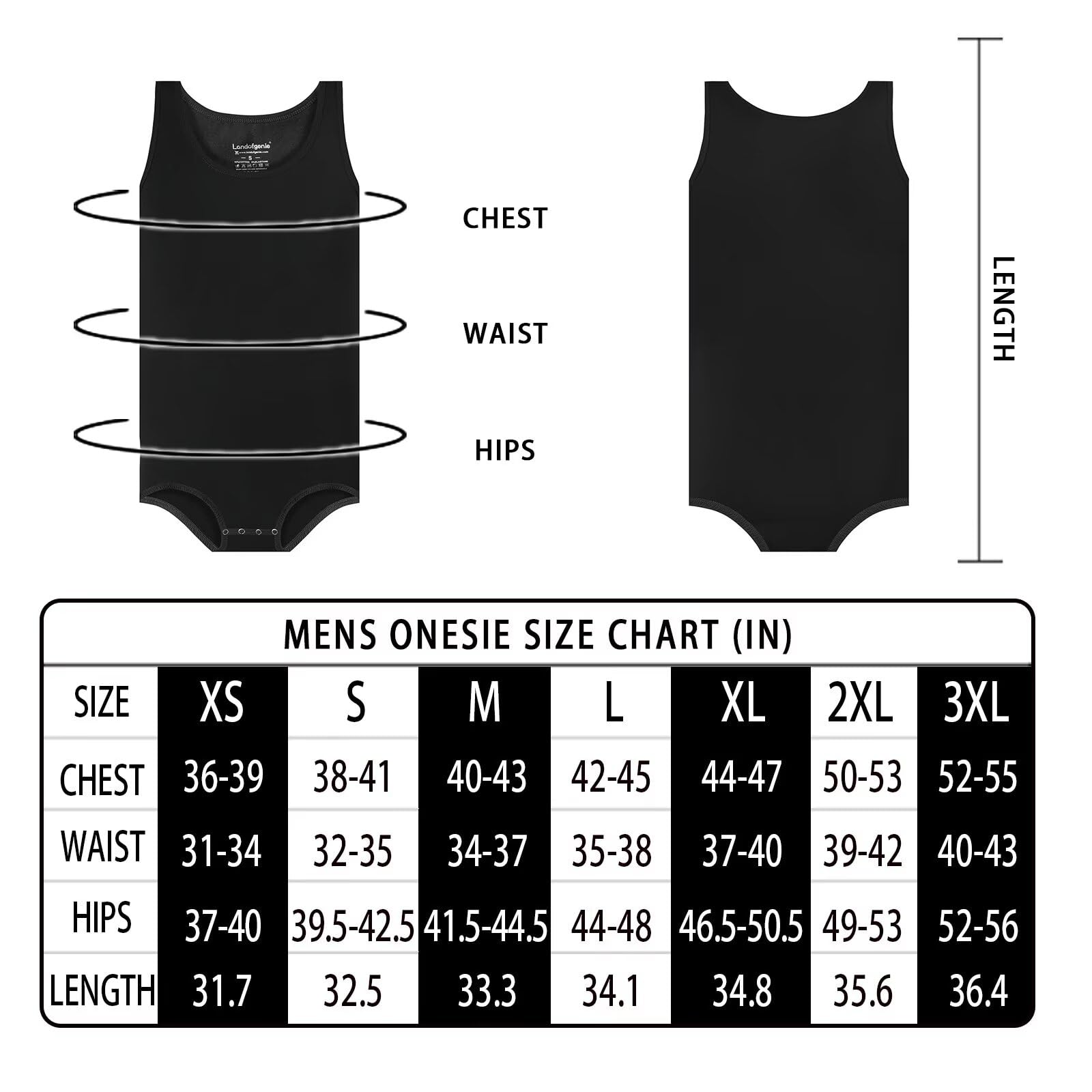 Landofgenie Combinaison sans Manches pour Hommes Pyjama Une Pièce Onesie en Coton Bodysuit pour Adultes