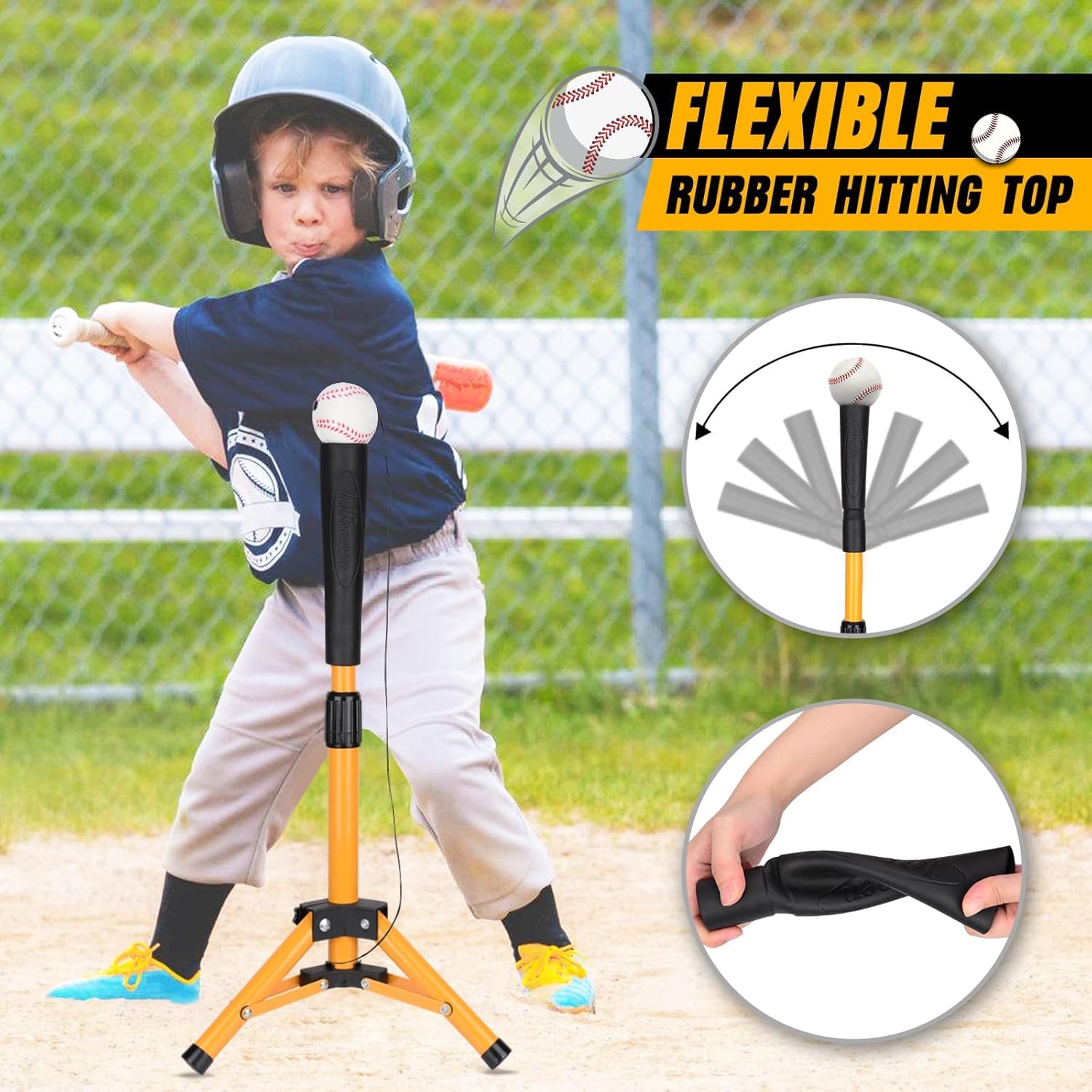 Hikeen Maglietta da Baseball per Bambini, Maglietta da Baseball, Maglietta da Allenamento per Softball e Baseball, Portatile, Altezza Facilmente Regolabile
