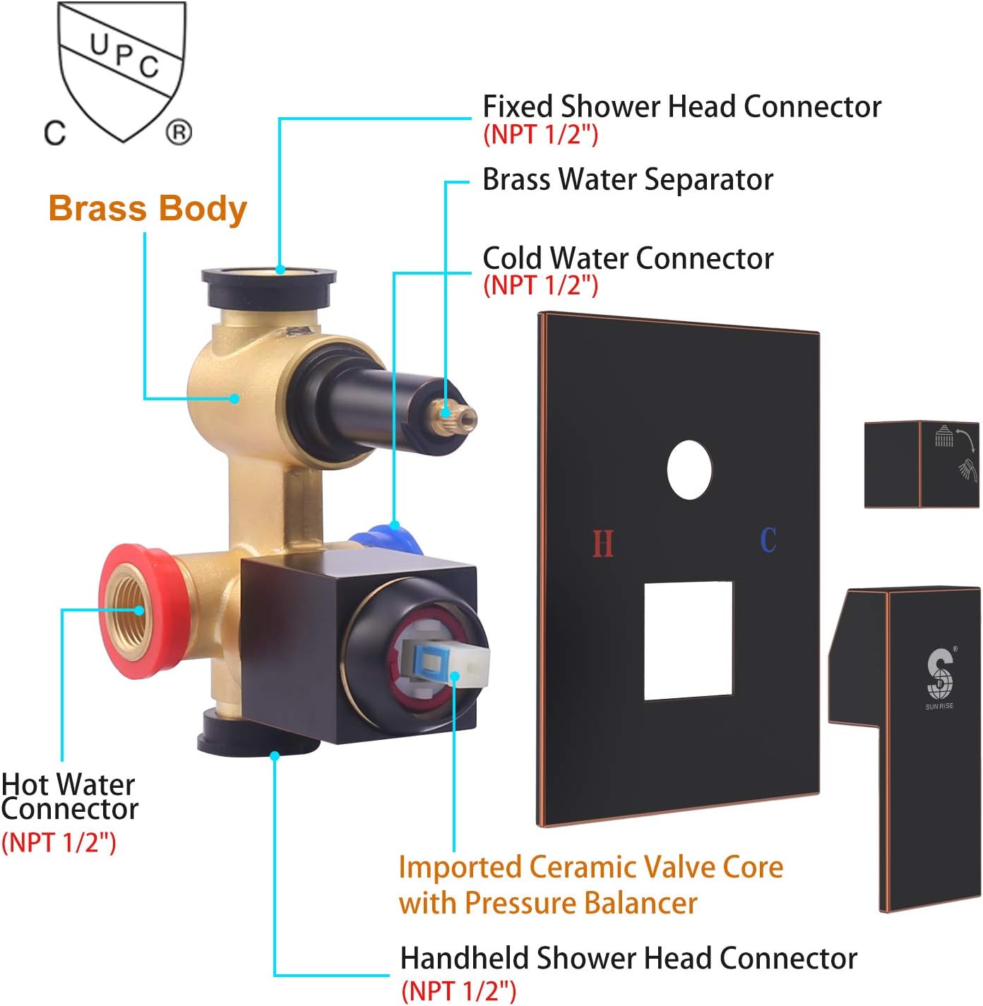 Lowest Price SR SUN RISE Oil Rubbed Bronze Shower System 10 Inches Brass Bathroom Luxury Rain Mixer Shower Combo Set Wall Mounted Rainfall Shower Head System Shower Faucet (Contain Rough-in Valve Body and Trim)