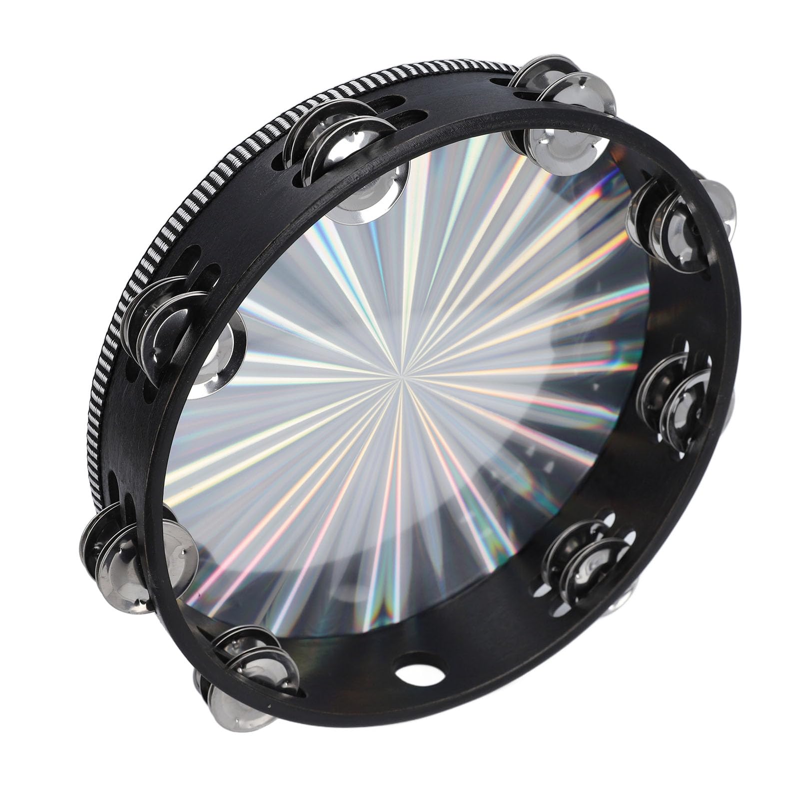 Radiant Tambourine, Reflective Clear Crisp Sound Double Row Bell Drum Hand Percussion Instrument, Birch Wood for Dancing, Pray, Gathering, KTV, etc. (10 Inch)
