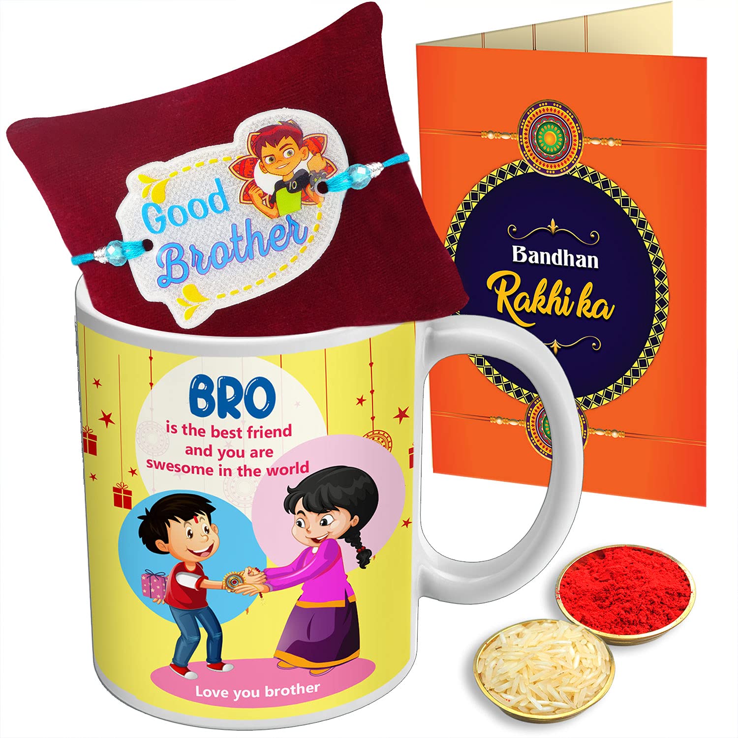 TOMAS WEENER Rakhi for Brother Bhaiya with Printed Coffee Mug 300ml Brother Sister Mug with Good Bro Kids Rakhi