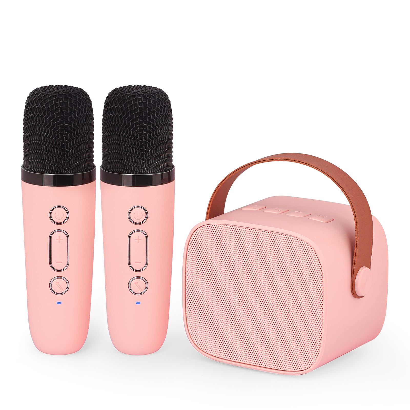 Mini máquina de karaokê com 2 microfones sem fio, alto falante