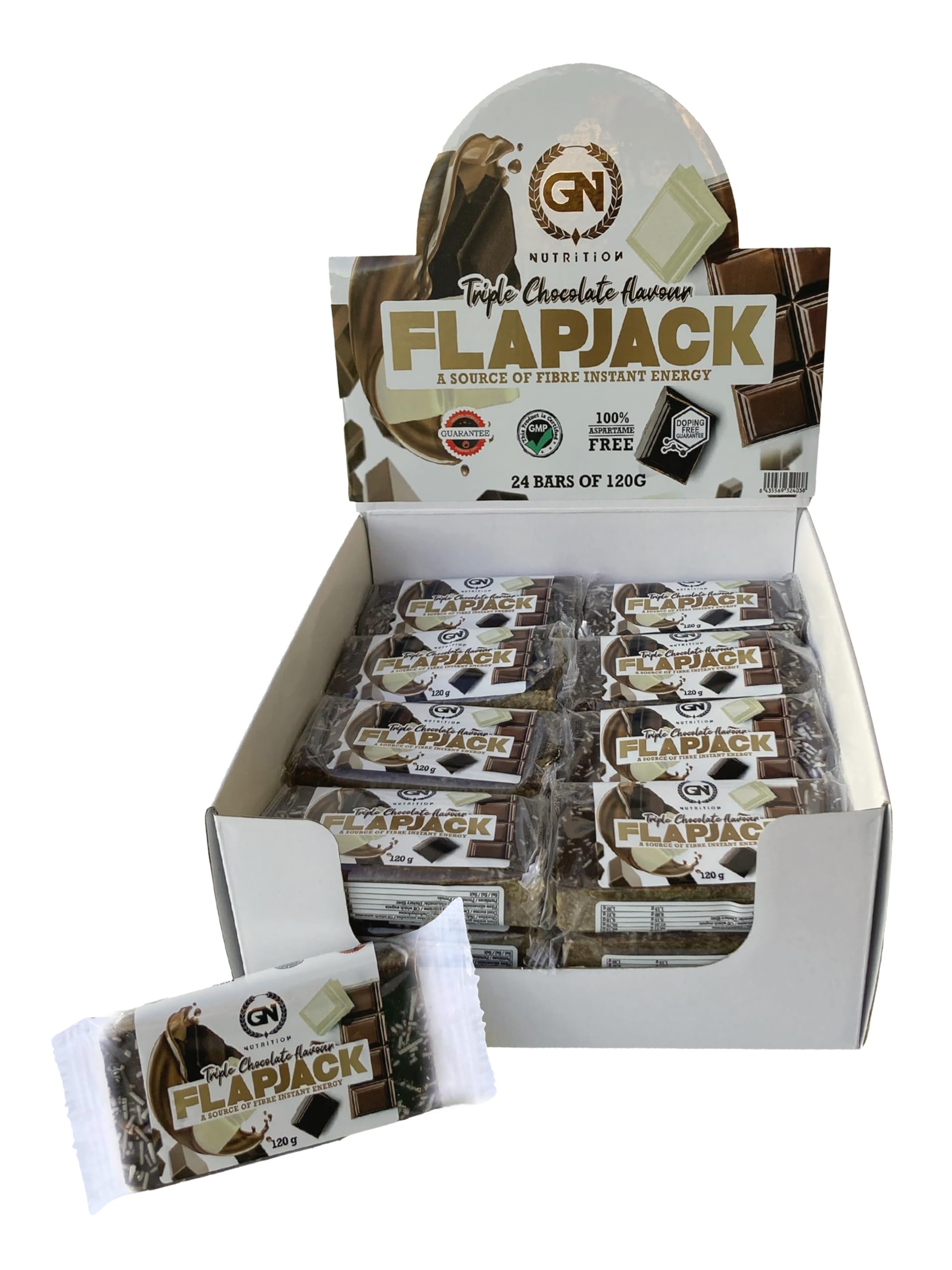GN NUTRITION FLAPJACK | Barritas Energéticas de Avena | Cajas de 24 unidades | Sabor TRIPLE CHOCOLATE