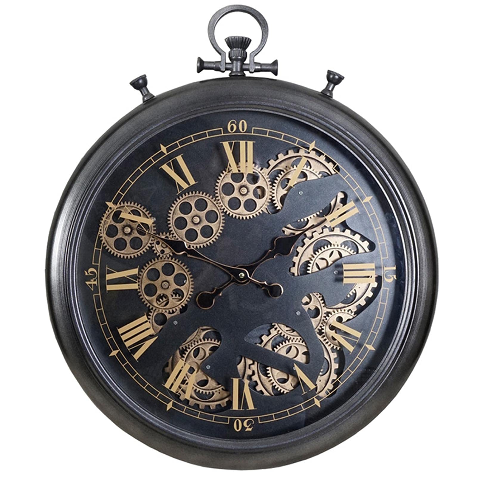 Horloge murale industrielle en bronze avec grand cadran en cuivre