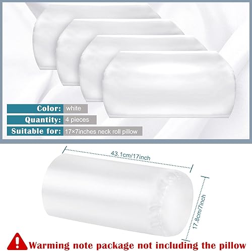 Miniatura 2 de Remerry Paquete de 4 fundas de almohada de 14 x 6 pulgadas, color blanco, rollo cervical, cilíndrica de satén, con cremallera