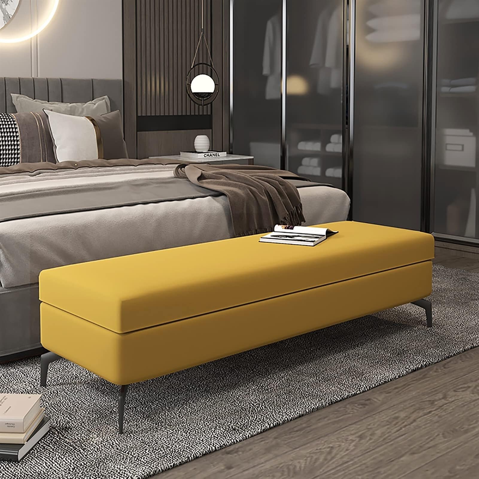 Repose-pieds banc multifonction avec coffre de stockage intégré pour salon et chambre