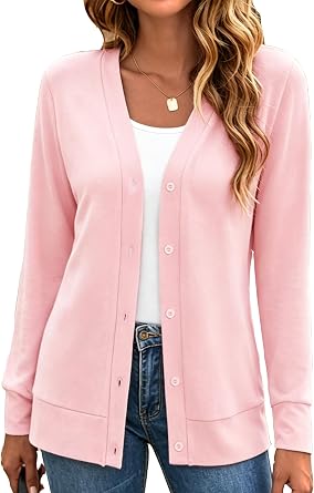 Bluetime Womens V Neck Long Sleeve Open Front Lightweight Cardigans Casual Button Down Soft Knitted Cardigan Sweaters