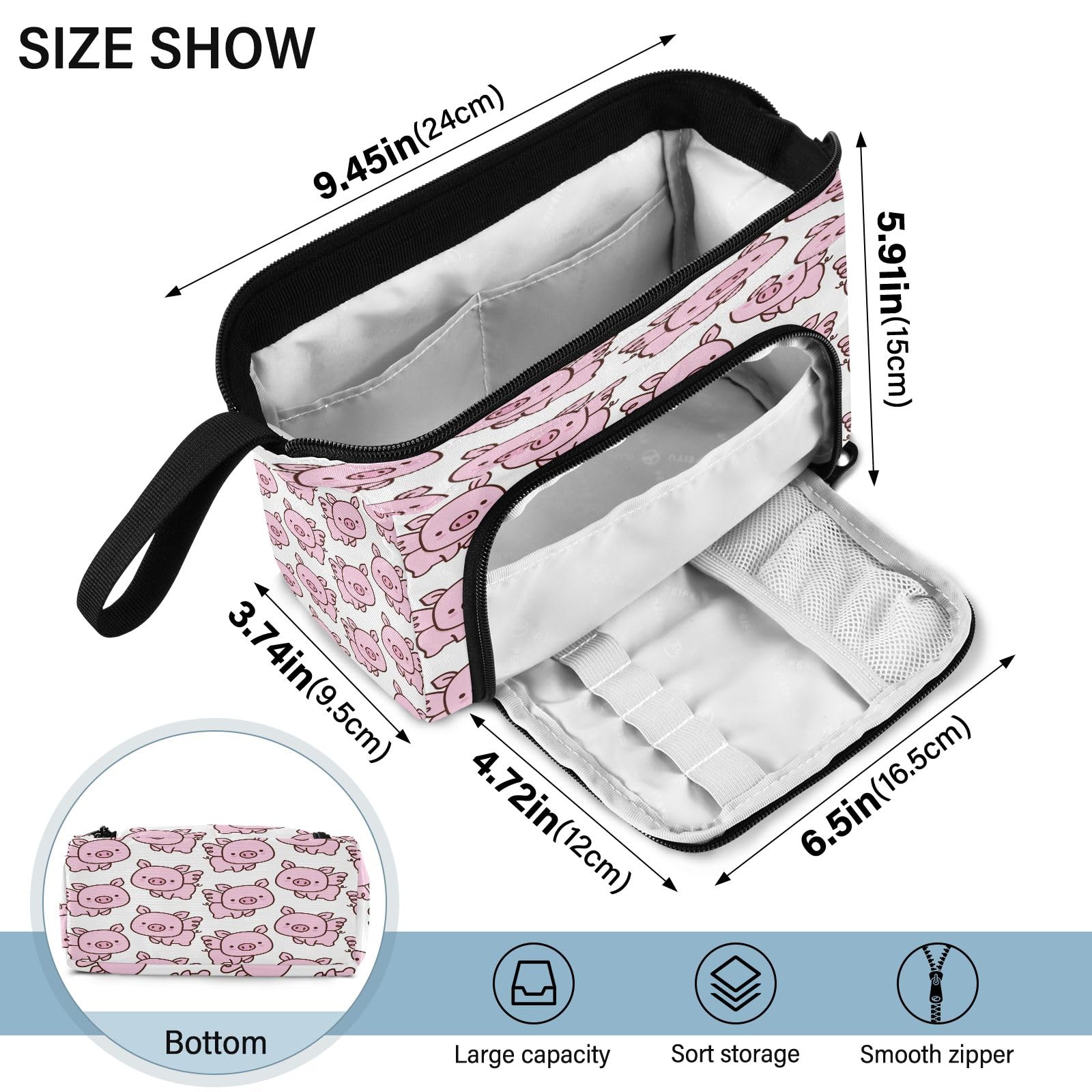 Mnsruu Little Pig Big Capacity Pencil Case Pouch Pen Case Pencil Box Stationery Office Organizer Bag for Boys Girls - Image 3